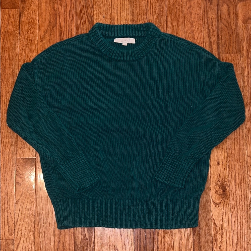 LOFT Emerald Green Rib Trim Crewneck Sweater Women’s Size Small